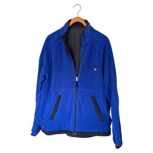 Polo Sport Ralph Lauren Reversible Fleece Blue Gray Jacket Spell-out L Vtg 90's